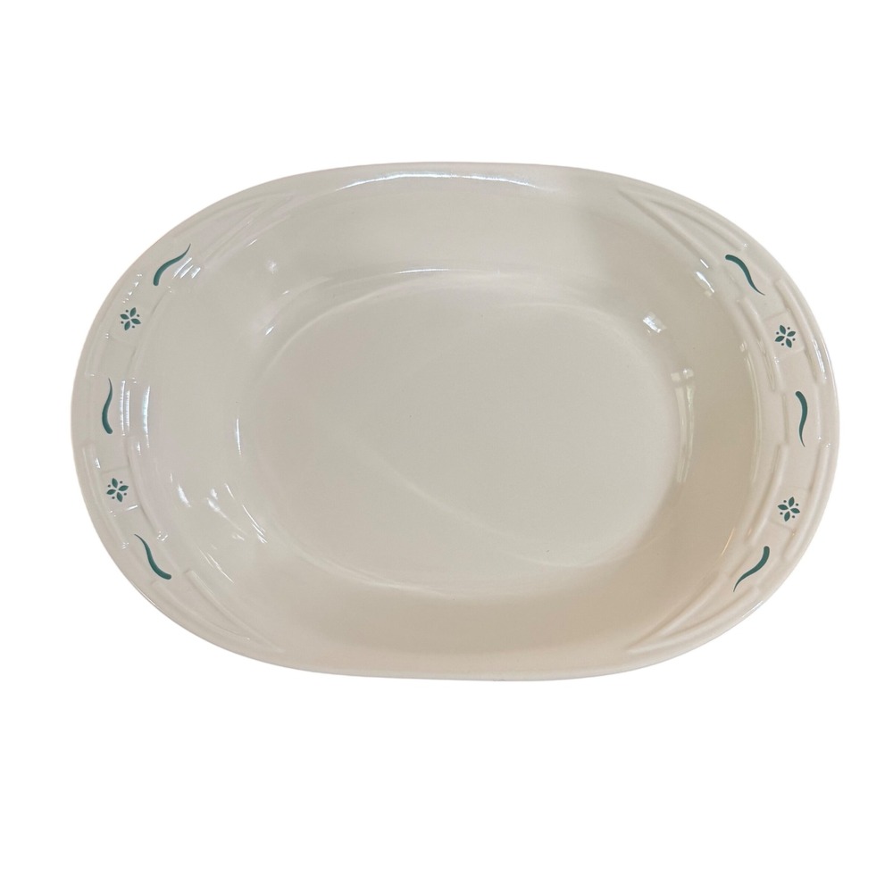 Longaberger oval baking casserole dish Bowl Woven Traditions Oval Ivory Green